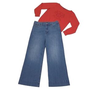 J. Crew Wide Leg Trouser Jeans Super High Waist Rise Mid Wash Denim Boho